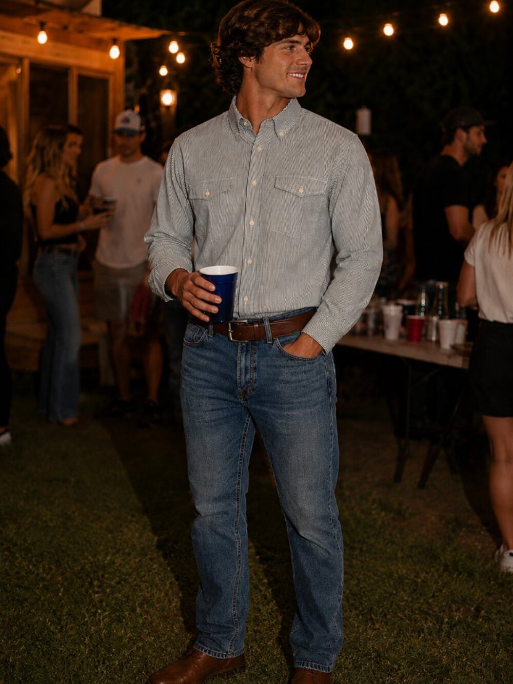 Southern Proper Men’s M Striped Button Down Short Long Sleeve Preppy